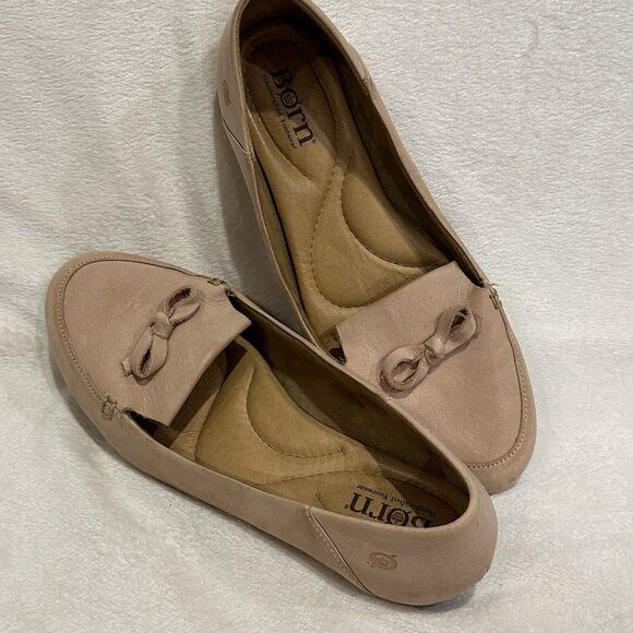 Born Women's Size 9 Flat Loafer Slip on Mahwah Pink Beige Bow Detail Soft Comfy - Picture 10 of 10